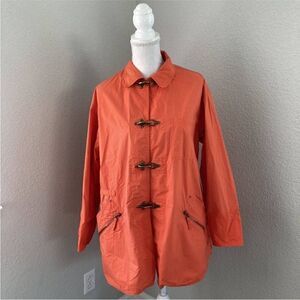 Emanuel Ungaro Womens Orange Long Sleeve Collared Duffle Coat Size Petite